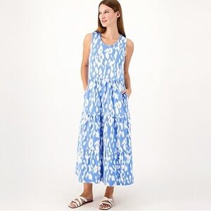 New Denim & Co.‎ Beach Printed Knit Linen Blend Midi Dress